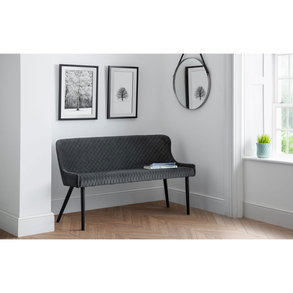 Luxe Classic Style High Back Velvet Bench - Grey - JB Collections