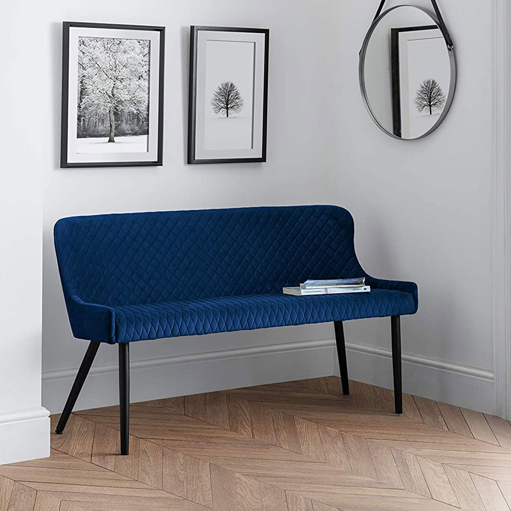 Luxe Classic Style High Back Velvet Bench - Blue - JB Collections