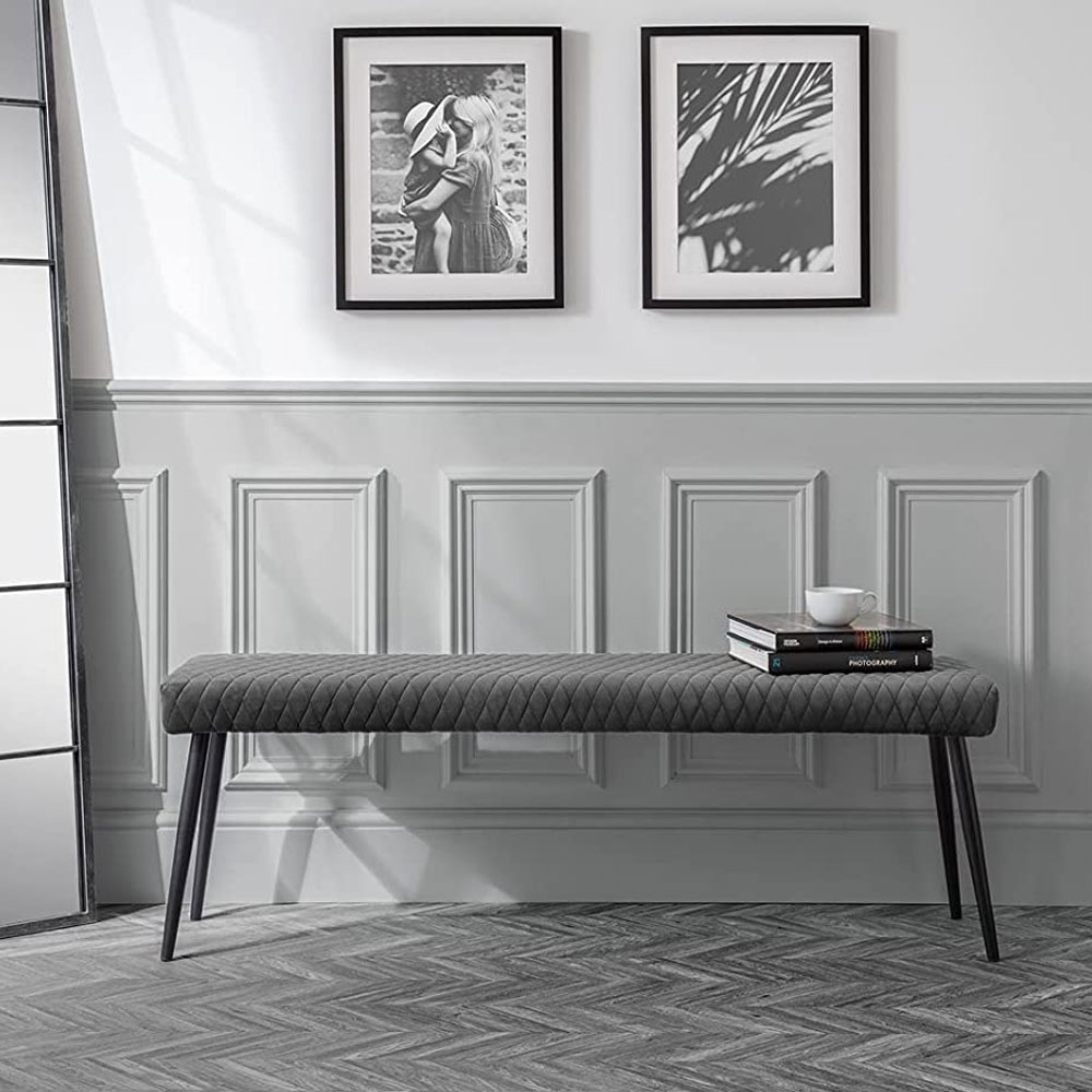 Luxe Luxurious Velvet Fabric Low Back Velvet Bench - Grey - JB Collections