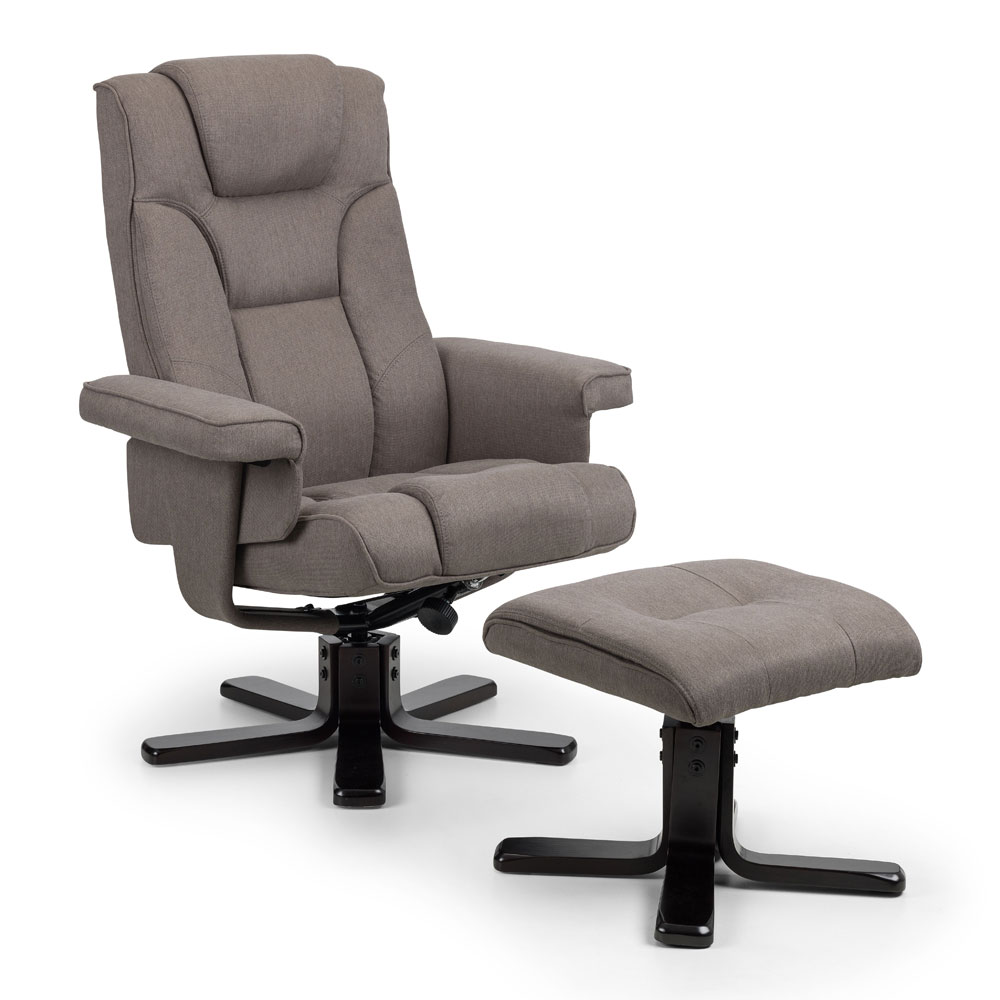 Malmo Linen Fabric Swivel Recliner With Stool - Grey - JB Collections