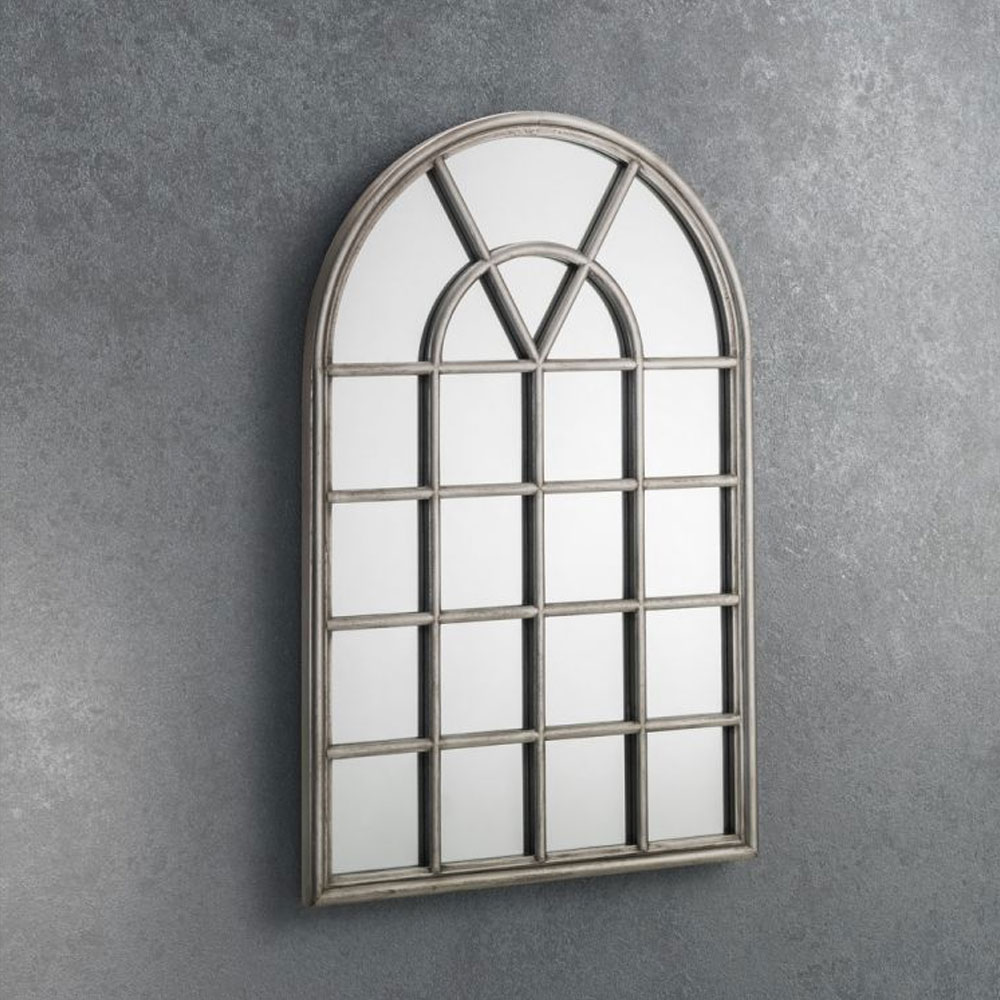 Opus Arched Window Design Pewter Mirror - JB Collections