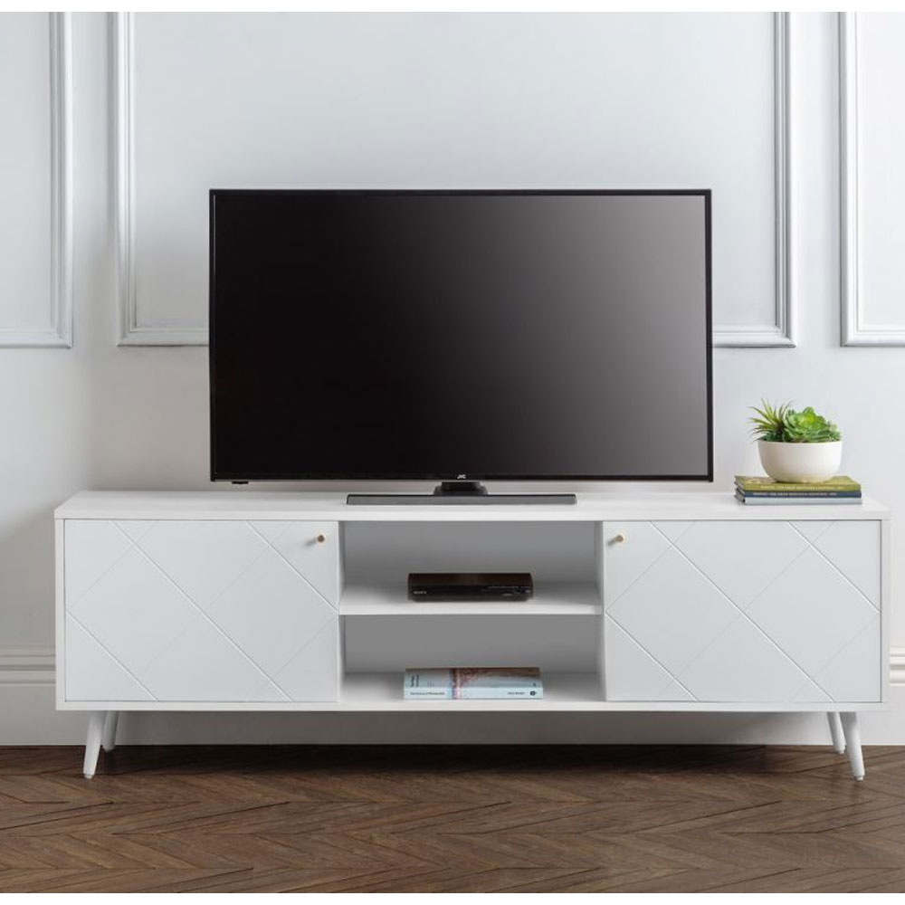 Moritz Elegant TV Cabinet With 2 Doors and Open Shelves- White - JB Collections