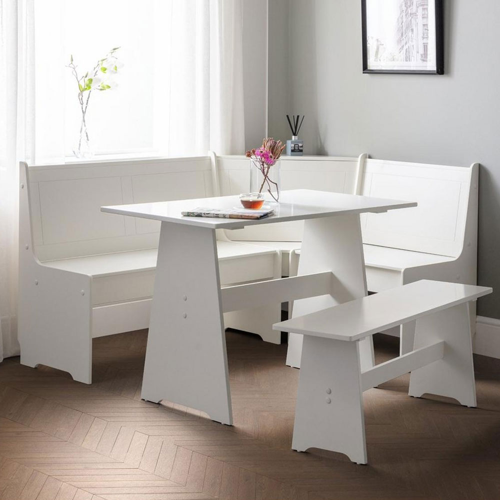 Newport Stylish Corner Dining Set With Storage Bench - Surf White - JB Collections
