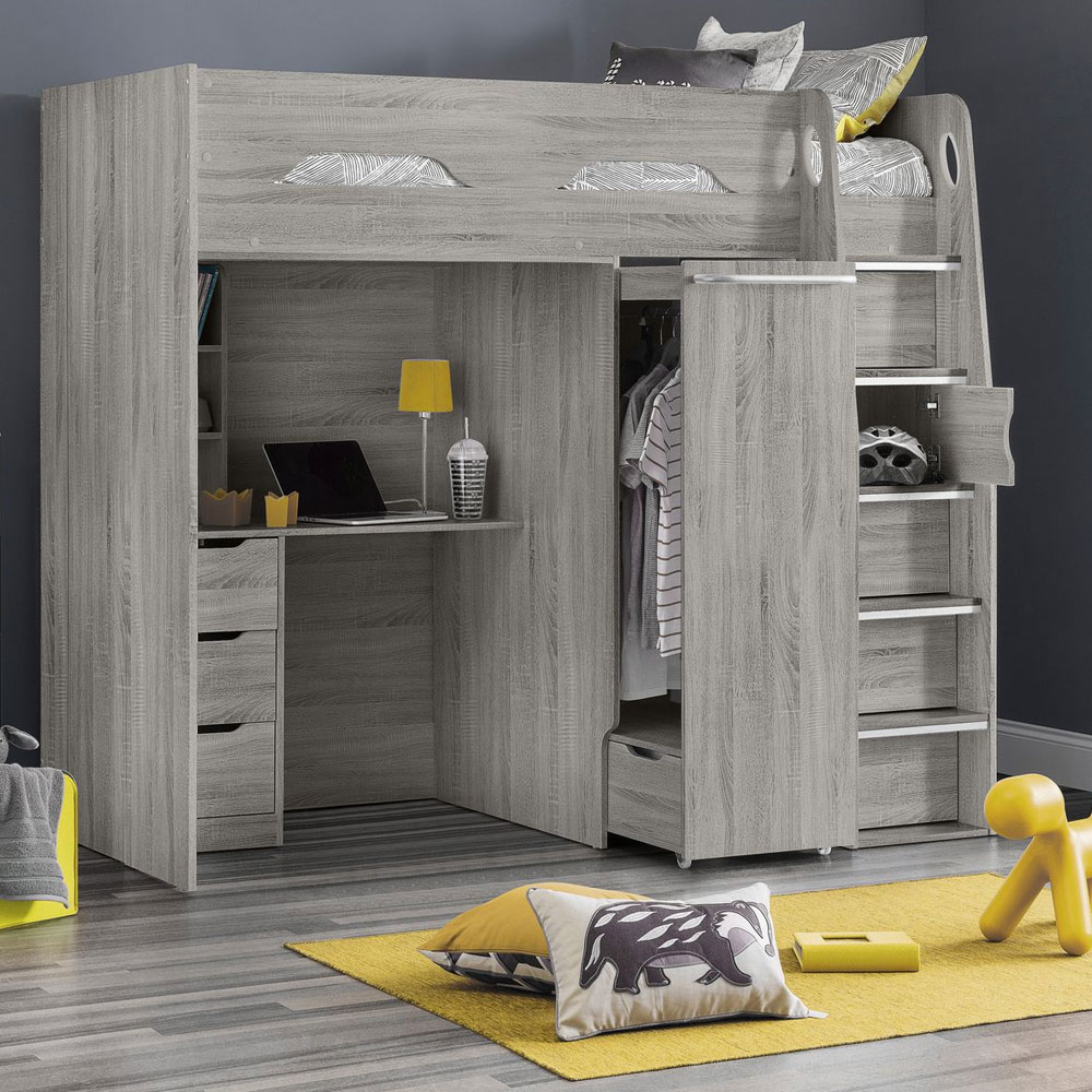 Pegasus Kids Bunk Bed With Bottom Desk - Grey/Oak - JB Collections