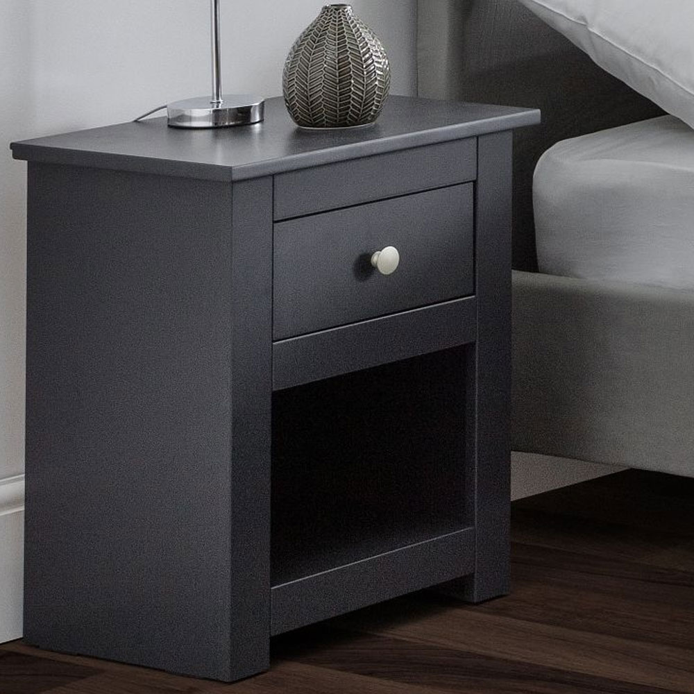 Bedside Table - RADLEY Nightstand Anthracite 43cm - JB Collections