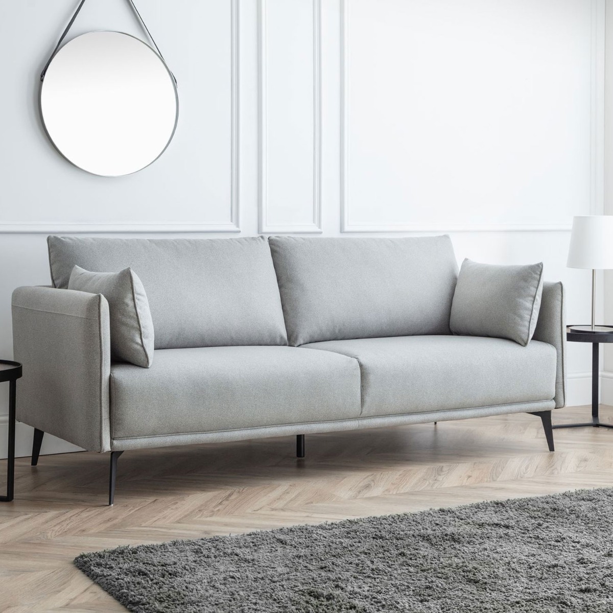Rohe Upholstered Fabric 3 Seater Sofa- Platinum Effect - JB Collections