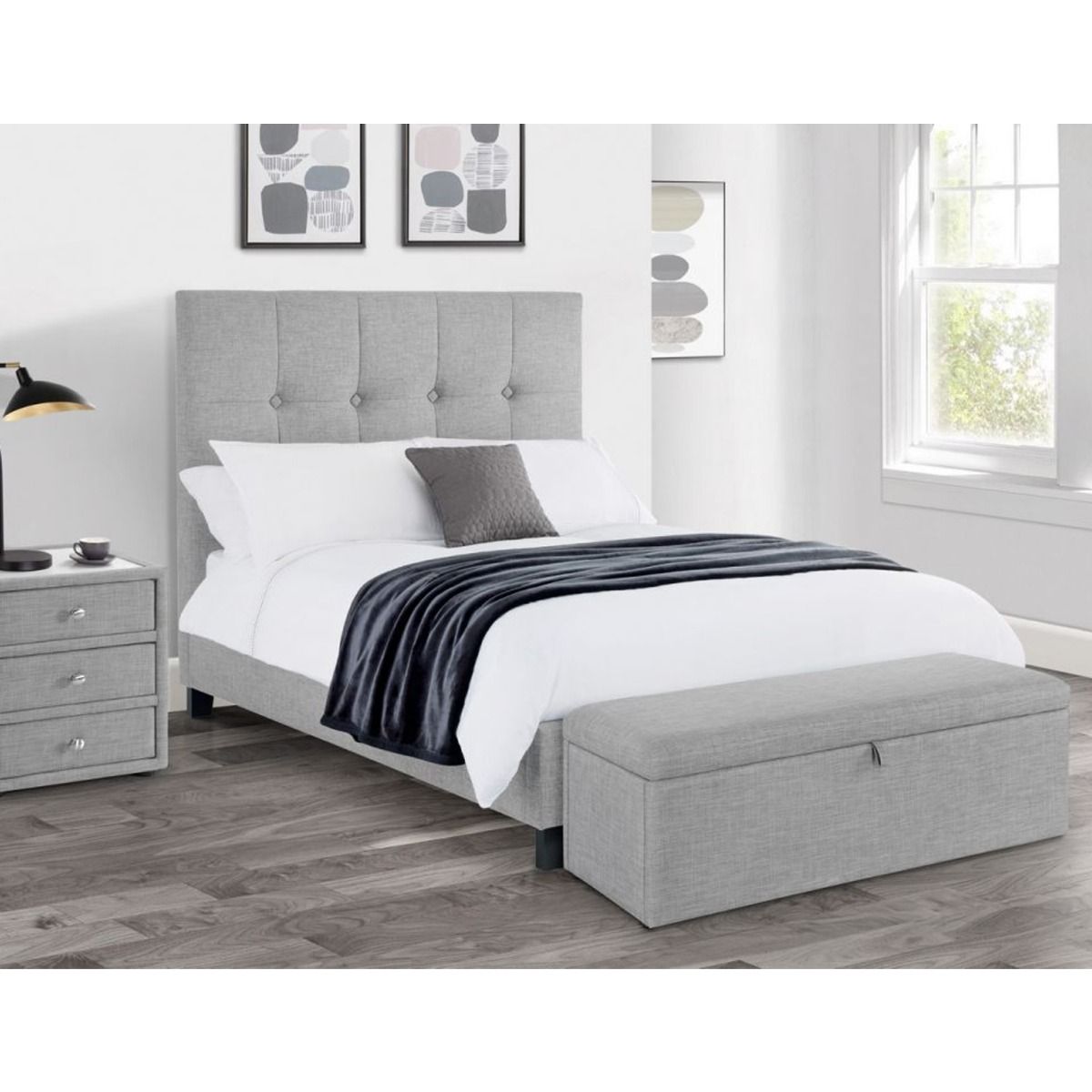 Sorrento High Headboard Light Grey Bed Size - Super Kingsize 6ft - JB Collections