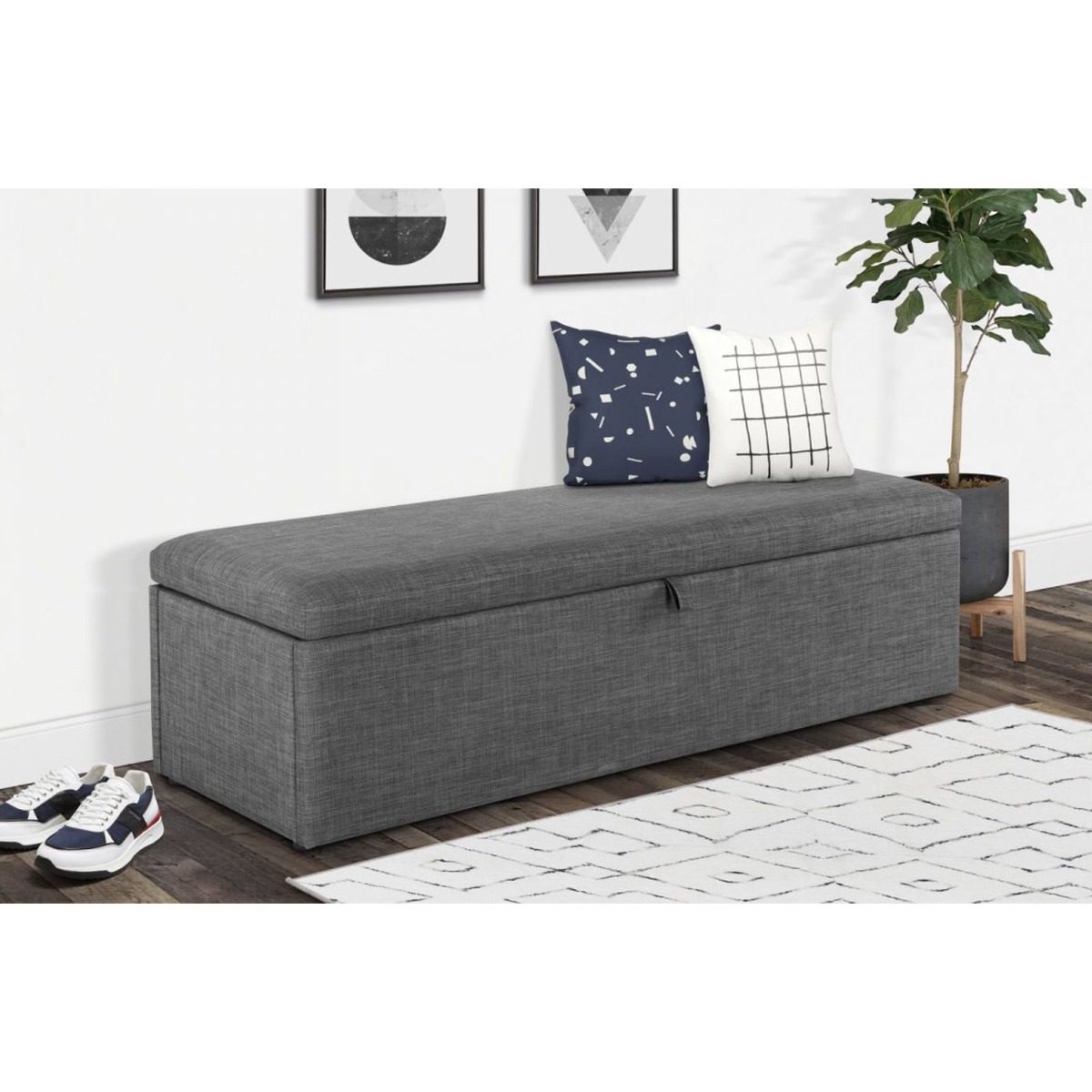 Sorrento Linen Fabric Blanket Box - Light Grey - JB Collections