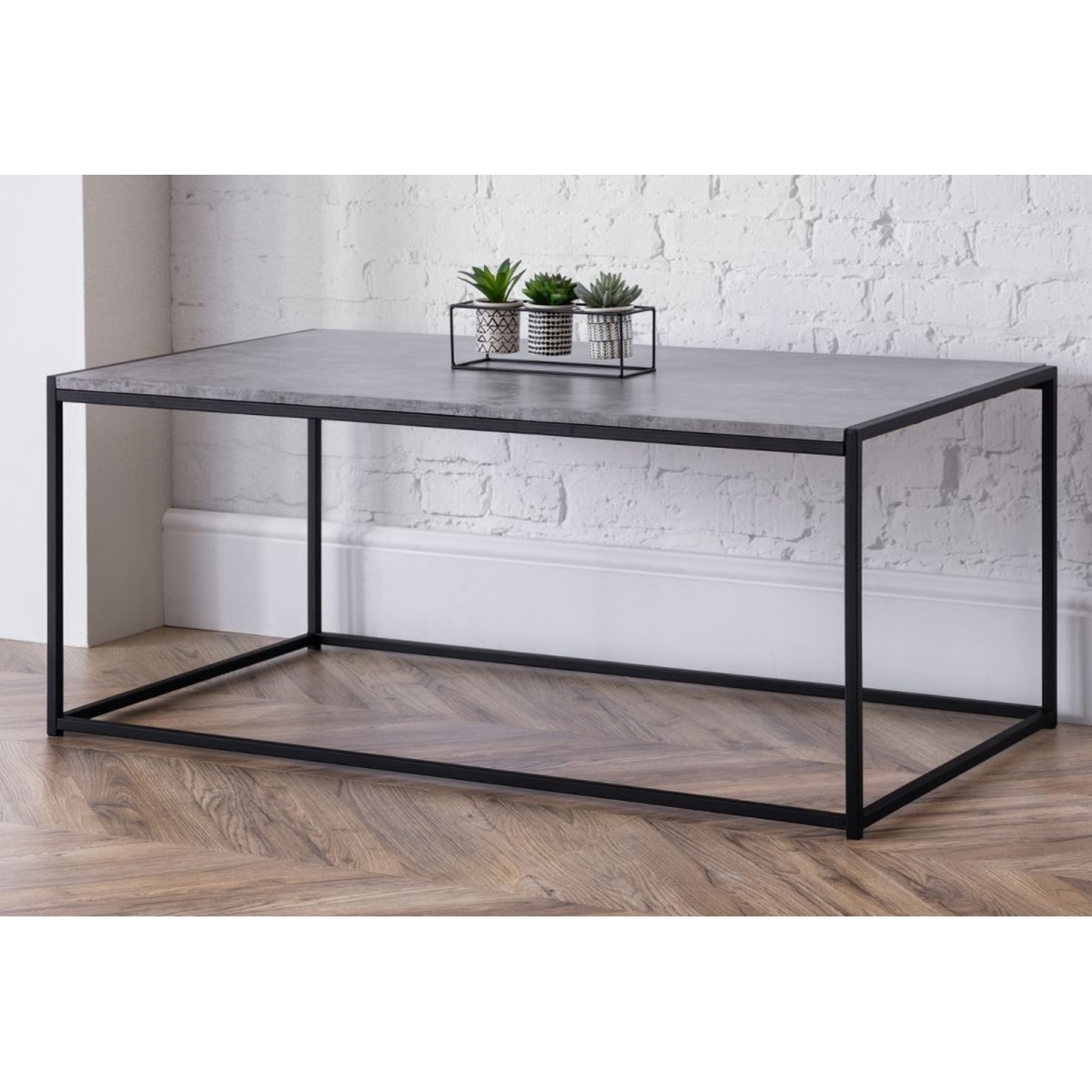 Staten Black Metal Frame Coffee Tables - Concrete