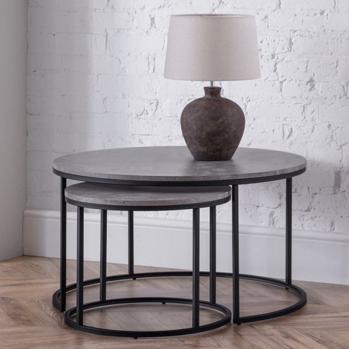 Staten Round Nesting Table - Concrete - JB Collections