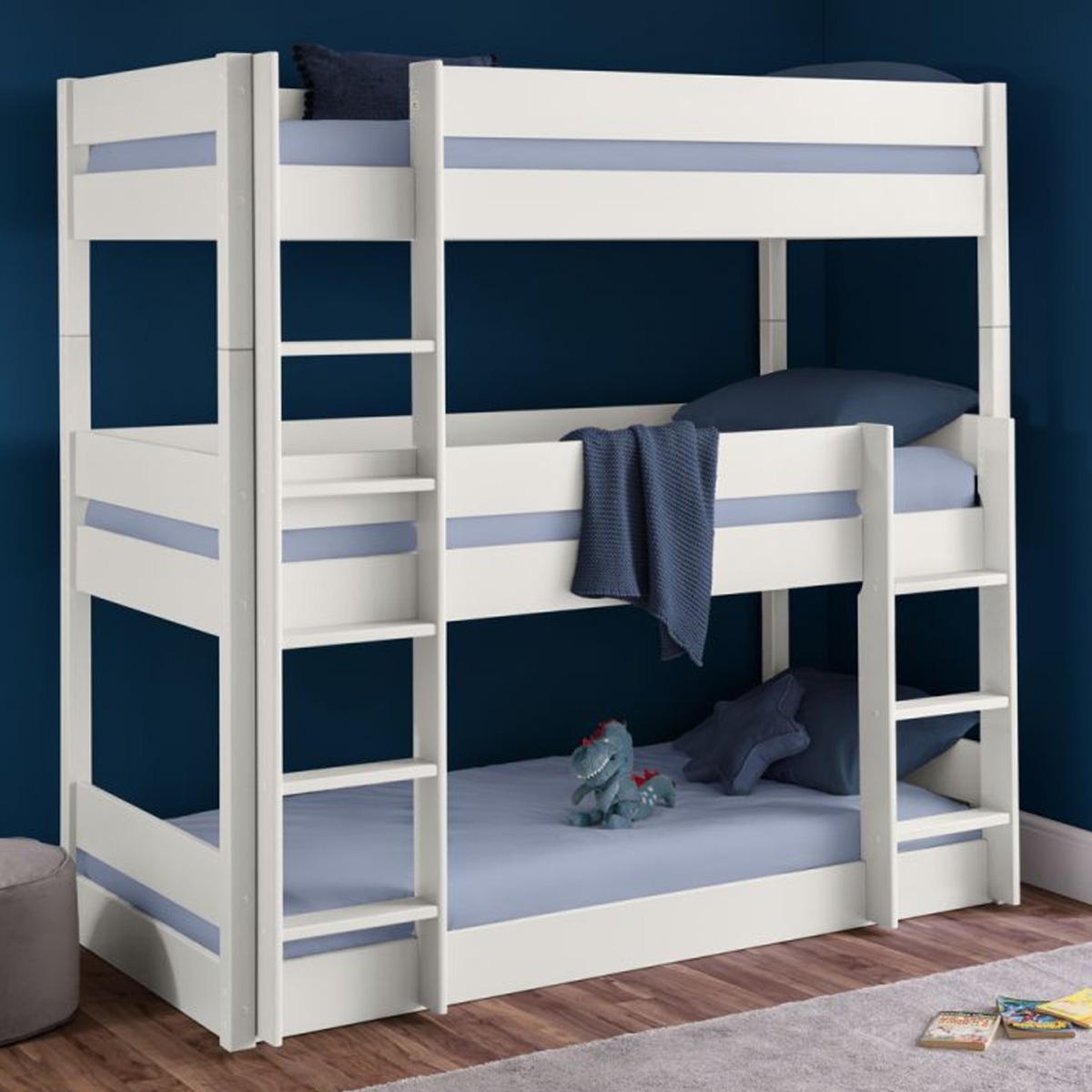 Trio Solid Pine Kids Bunk Bed - Surf White - JB Collections