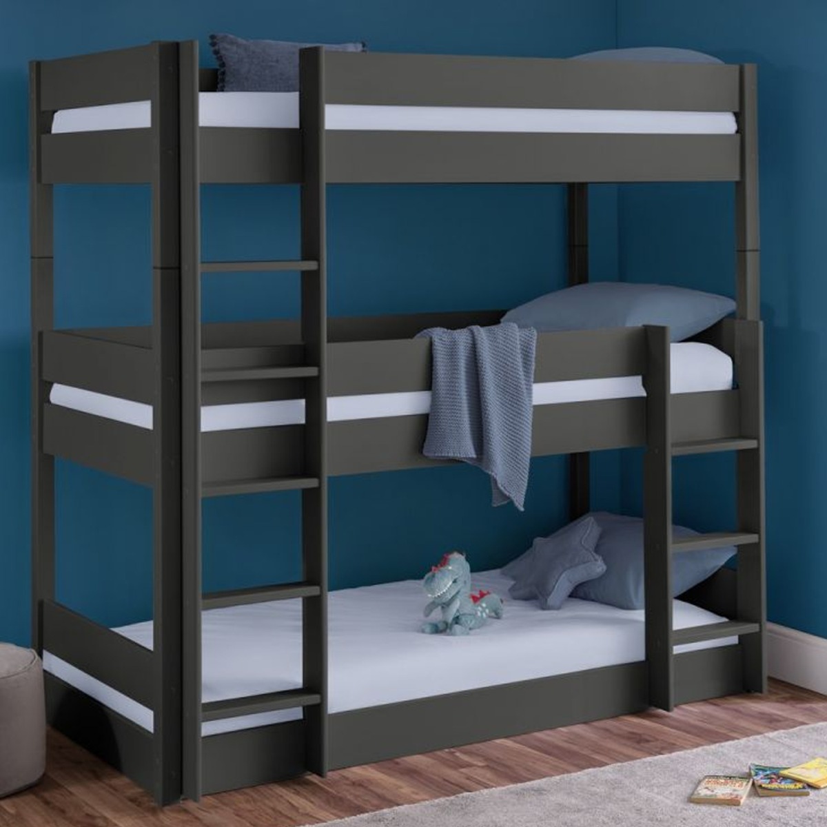 Trio Solid Pine Kids Bunk Bed - Anthracite - JB Collections