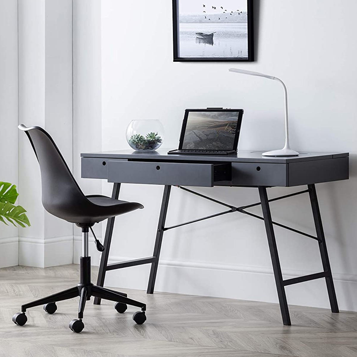 Trianon Scandinavian Design Computer Desk With Drawer - Grey - JB Collections