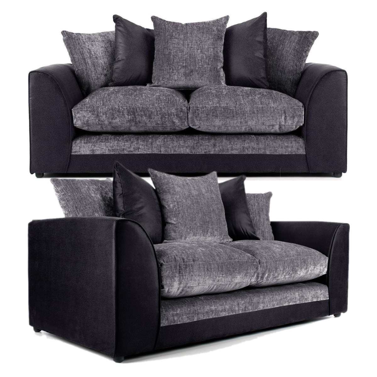 Aruba Fabric 3 Seater and 2 Seater Sofa Set - Black and Grey - Home Done