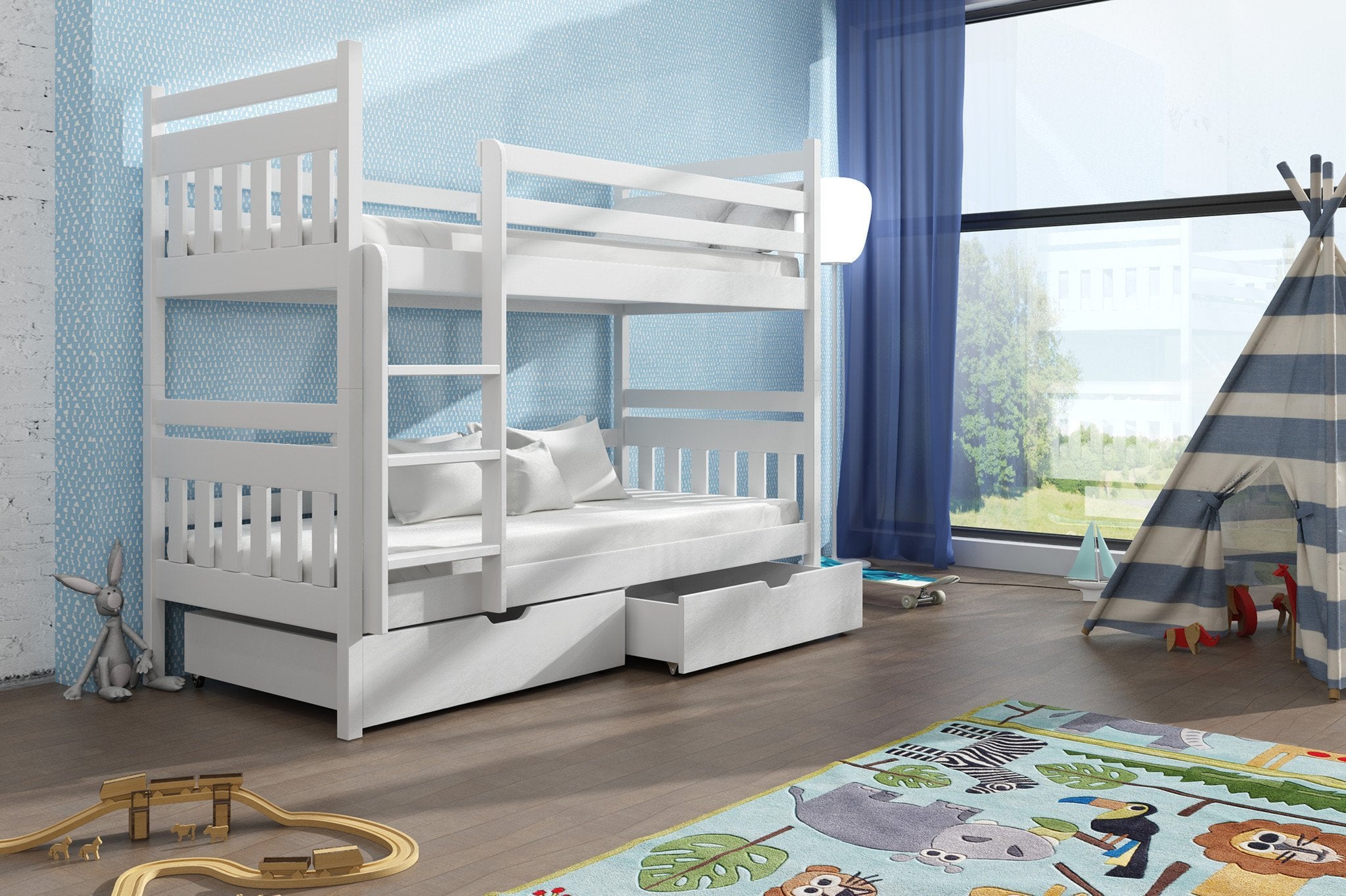 Zeus Wooden Kids Bunk Bed with Drawers Storage - White - Art Nest