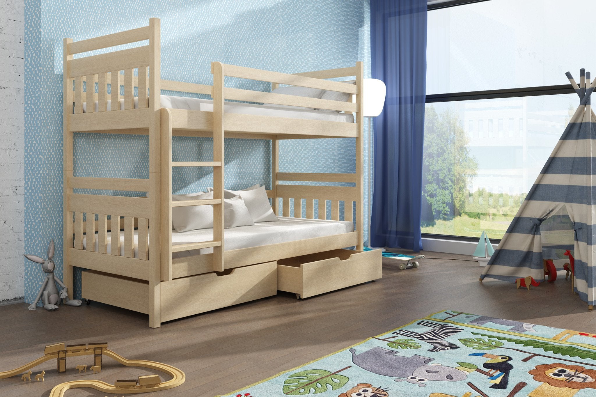Zeus Wooden Kids Bunk Bed with Drawers Storage - Pine - Art Nest