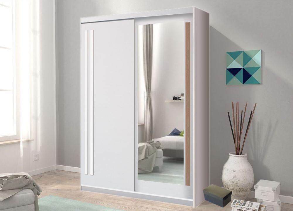Sliding Wardrobe - ETHRA 2 Door Mirrored Wardrobe White 175cm - Art Nest