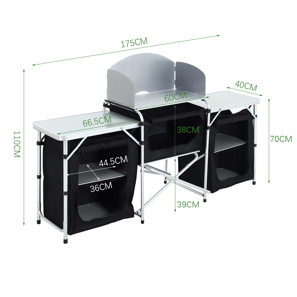Camping Kitchen Stand Unit Storage Portable Outdoor Black - Daily Deals