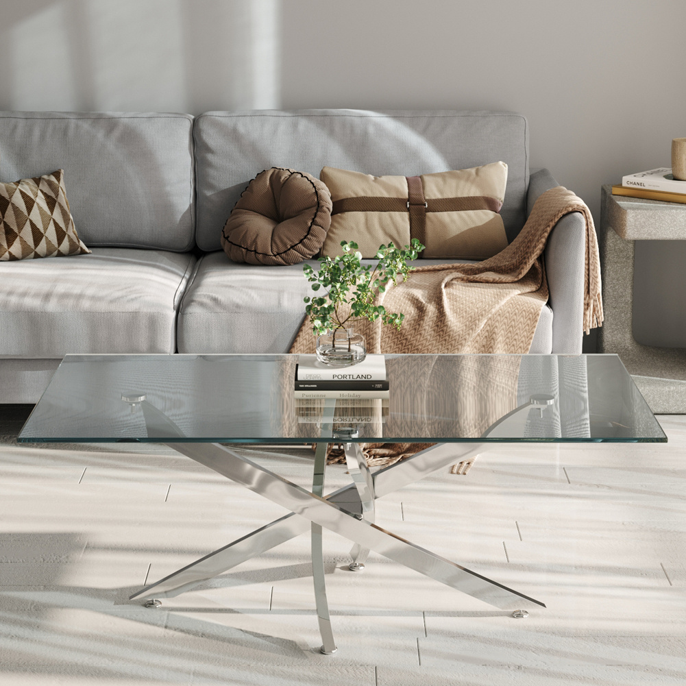 Glass Coffee Table Creative Cross Legs Dining Table - Daily Deals