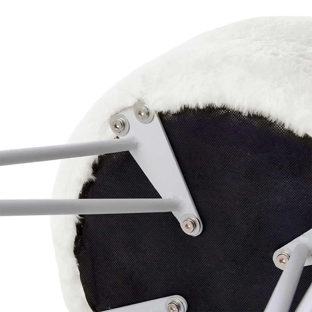 Round Soft Plush Footstool With V-shaped Metal Legs White - Daily Deals