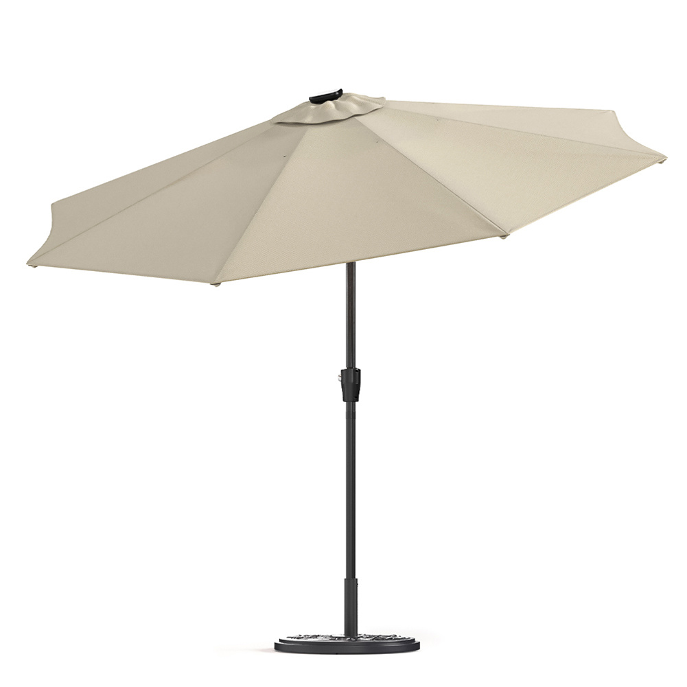 Beige 3M Lighted Market Sunbrella Umbrella With Petal Base - Daily Deals