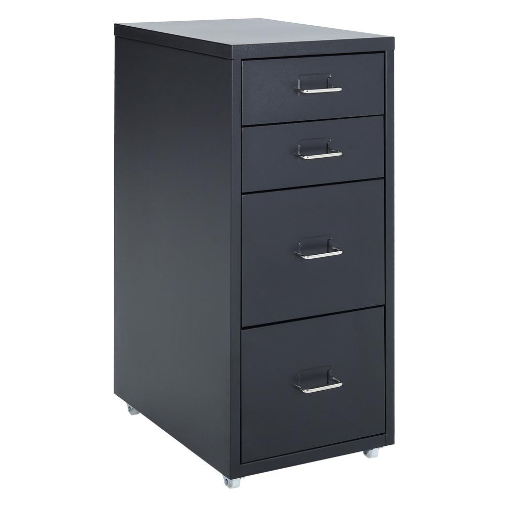 4 Drawers Office Filing Cabinet Metal Black Chest Storage Unit Wheels - Daily Deals