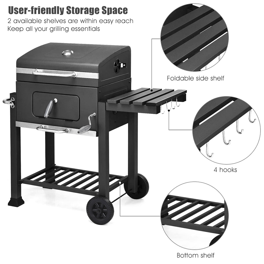 Outdoor Charcoal BBQ Grill with Portable Trolley Garden Grill - Daily Deals