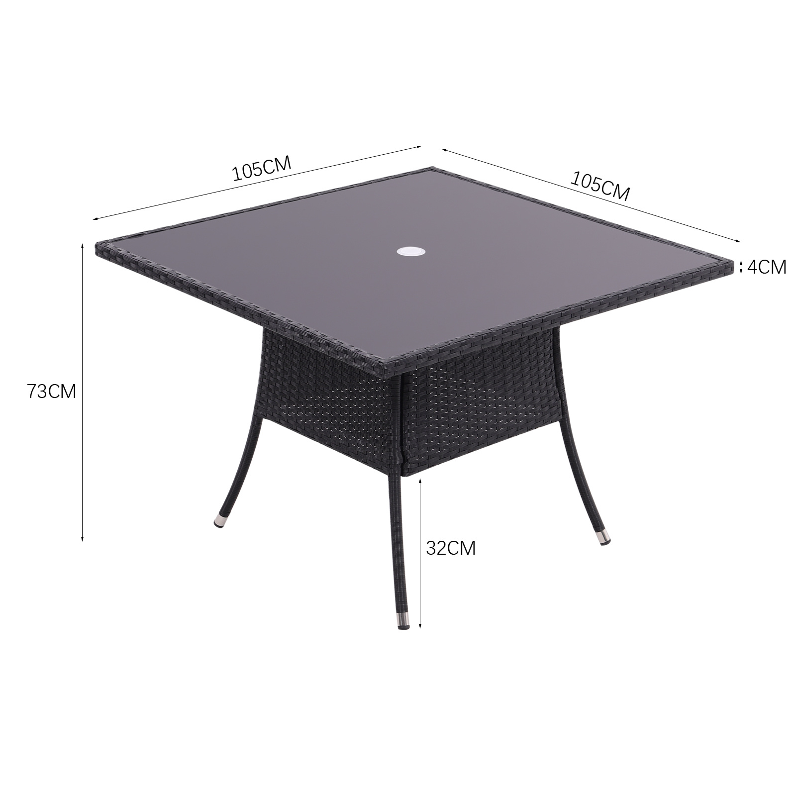 Garden Wicker Tempered Glass Table with Parasol Hole - Daily Deals