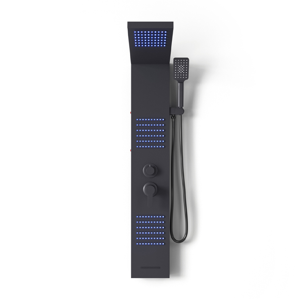 Sliver 4 In 1 Bathroom Black Thermostatic Tower Shower Panel Wall Mounted - Daily Deals