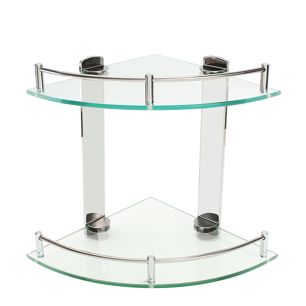 2-Tier Tempered Glass Corner Shelf Bathroom Wall Mounted - Daily Deals