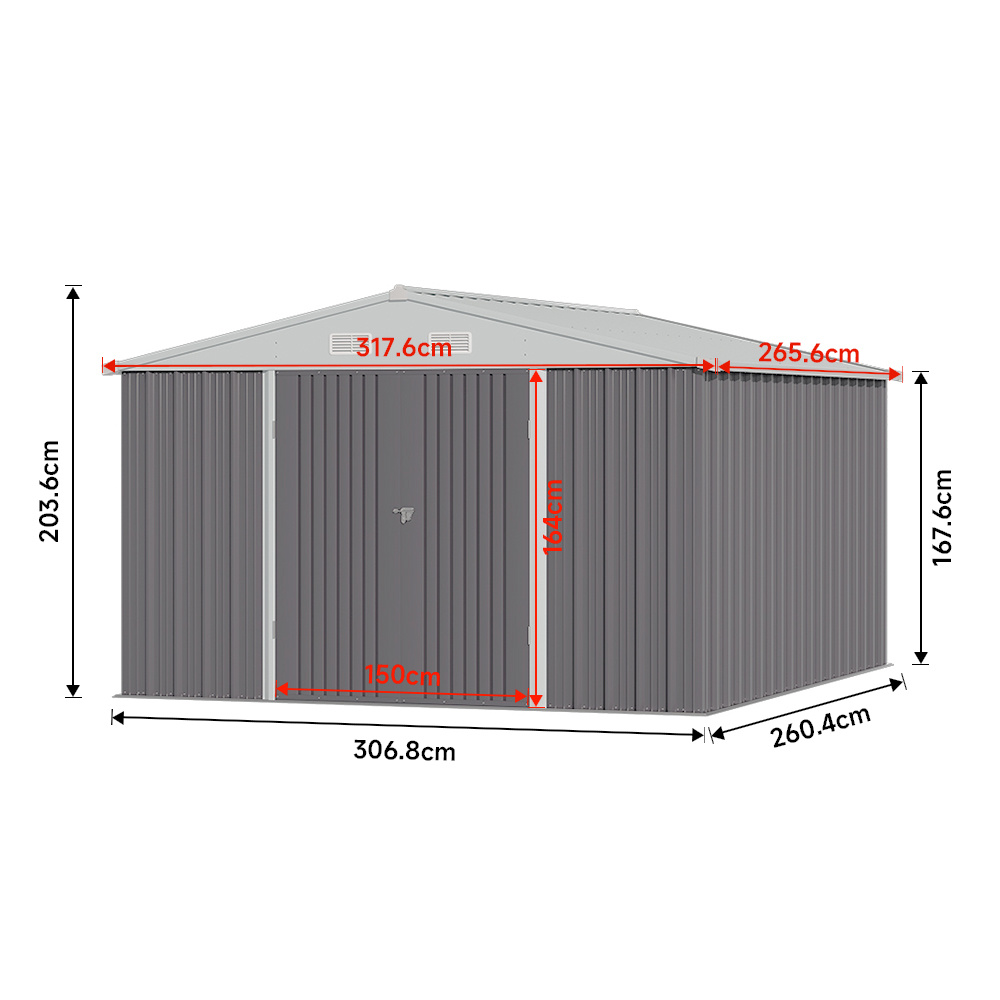 Oasis Garden 2 Door Galvanized Metal Storage Shed with Lockable Door