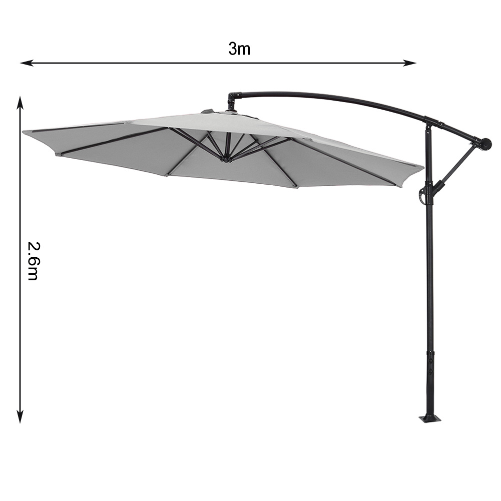 Light Grey3M Large Cantilever Parasol with Cross Base and Fillable Stand - Daily Deals