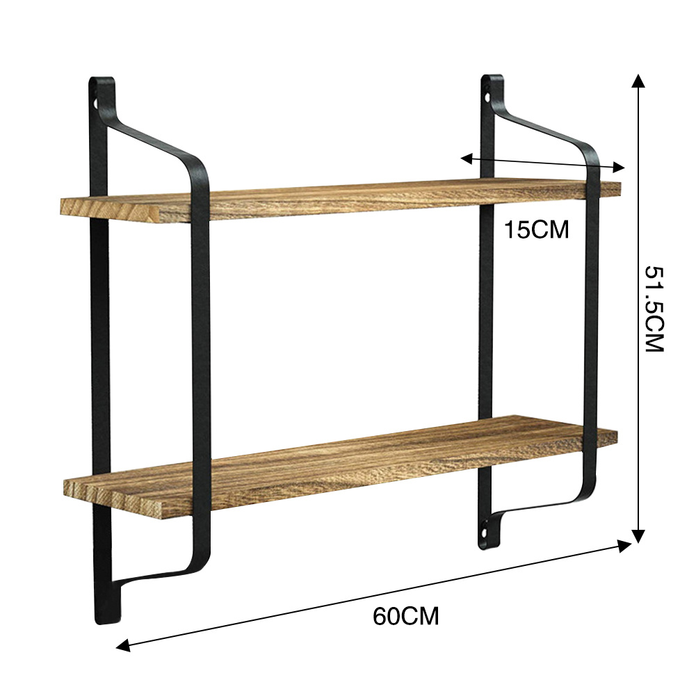 Industrial 2-Tier Retro Wooden Shelves 60X15CM - Daily Deals