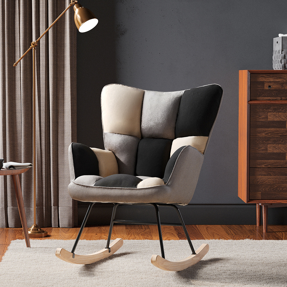Checkered Tufted Linen Rocking Chair - Daily Deals