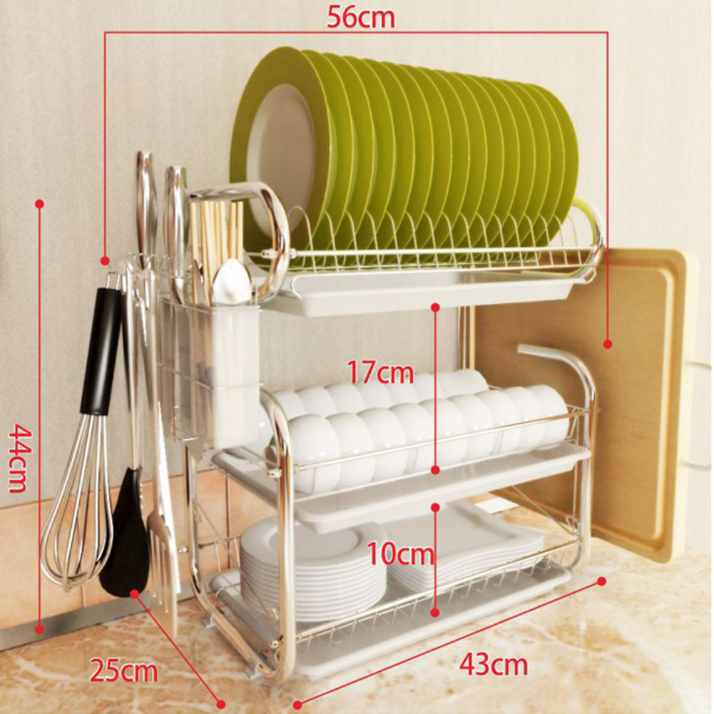 3-Tier Dish Drainer Storage Stand Bowl Plate Dryer Tray-White - Daily Deals