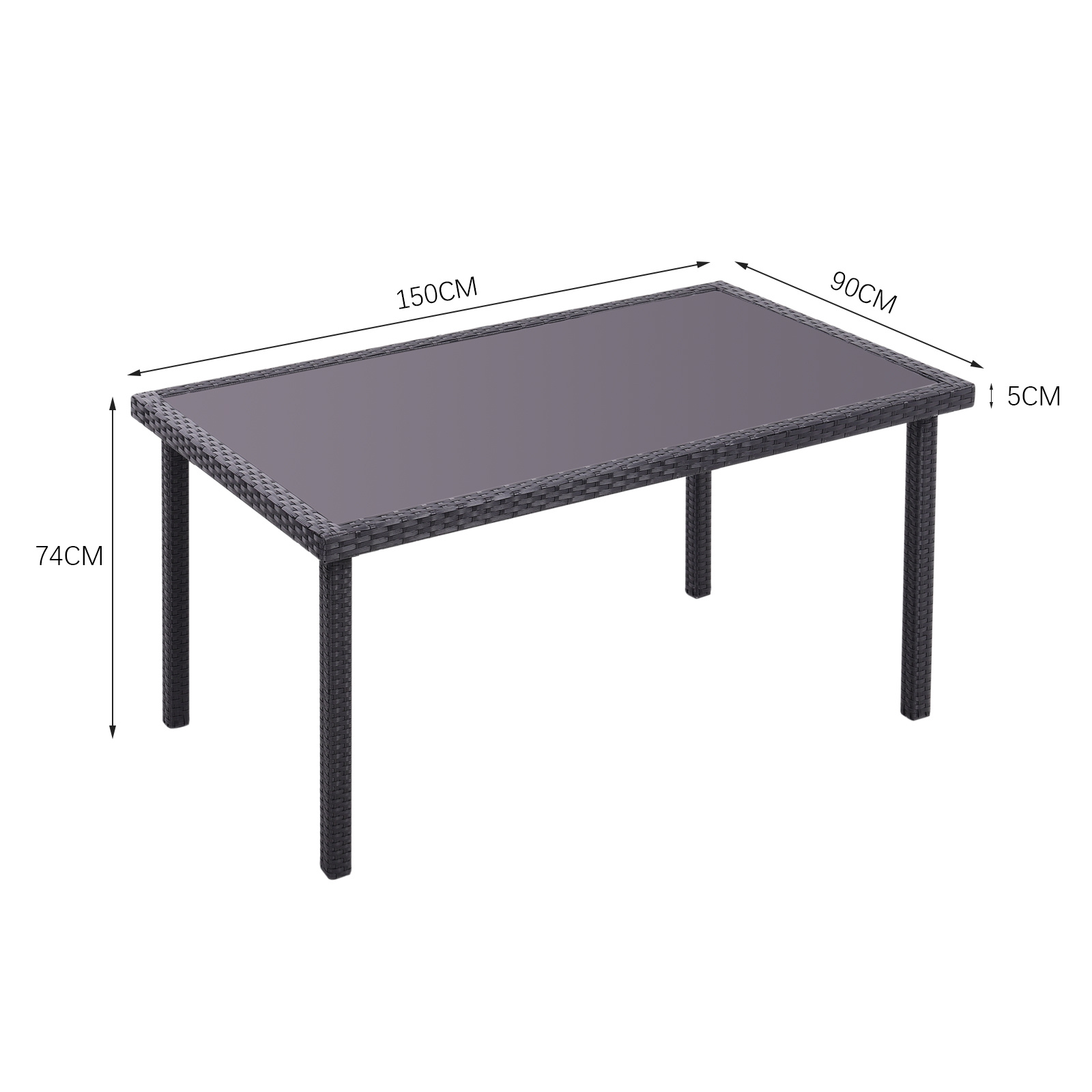 Rustic Rectangle Outdoor Wicker Table with Tempered Glass Tabletop - Daily Deals