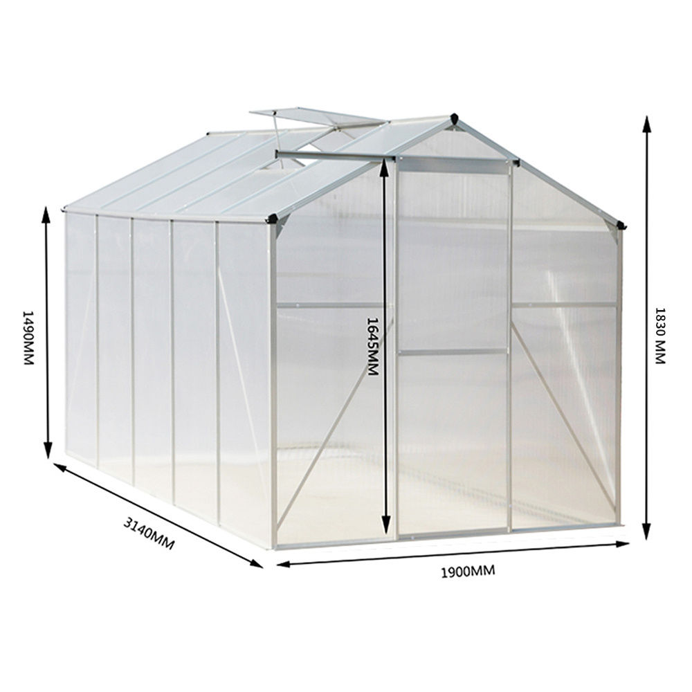 Aluminium Hobby Greenhouse with Base and Window Opening 190x314x195cm - Daily Deals