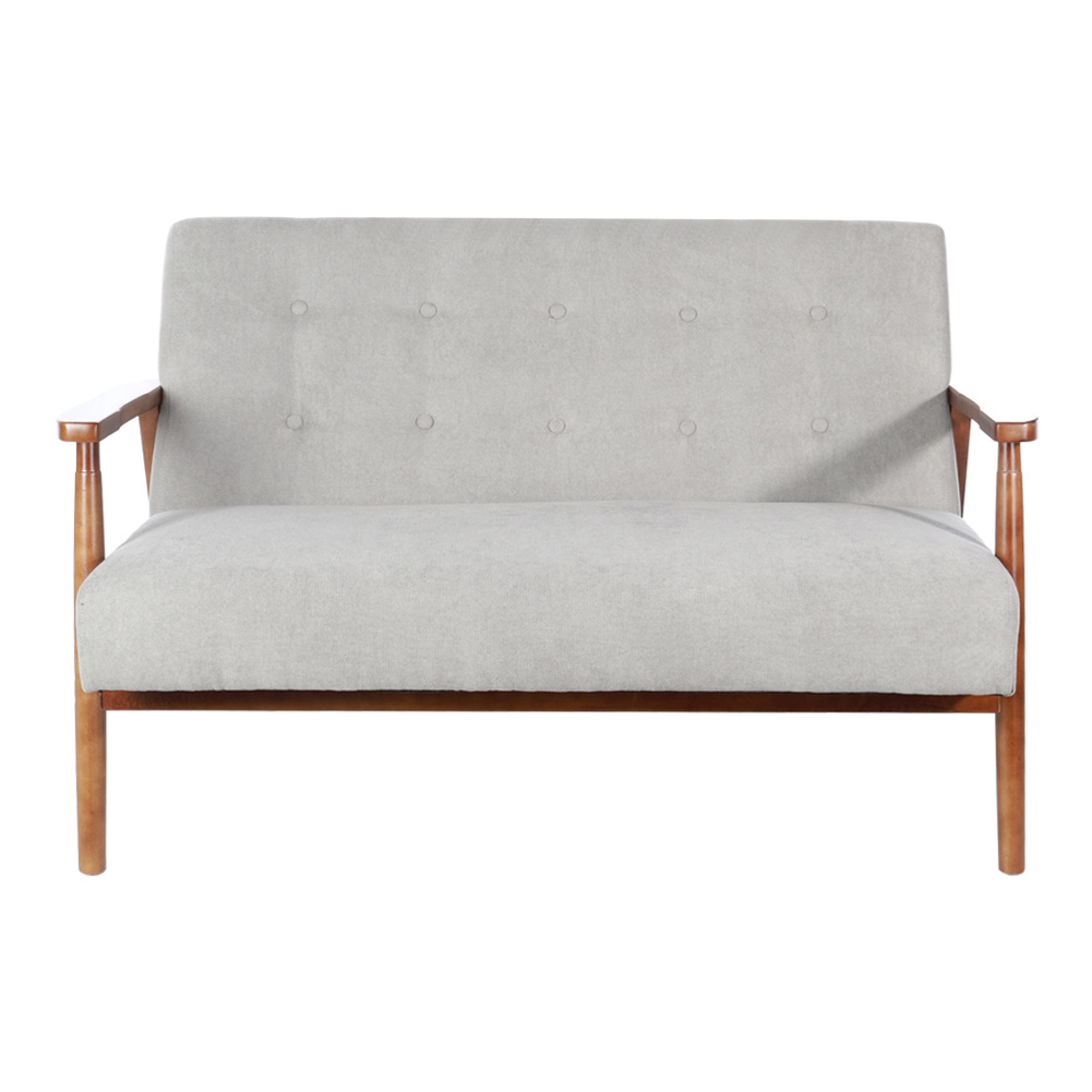 Linen Padded 2 Seater Sofa Rubber Wood Loveseat In Grey - Daily Deals