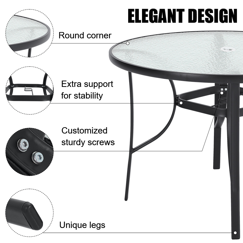 Tempered Glass Outdoor Coffee Table with Parasol Hole - Daily Deals