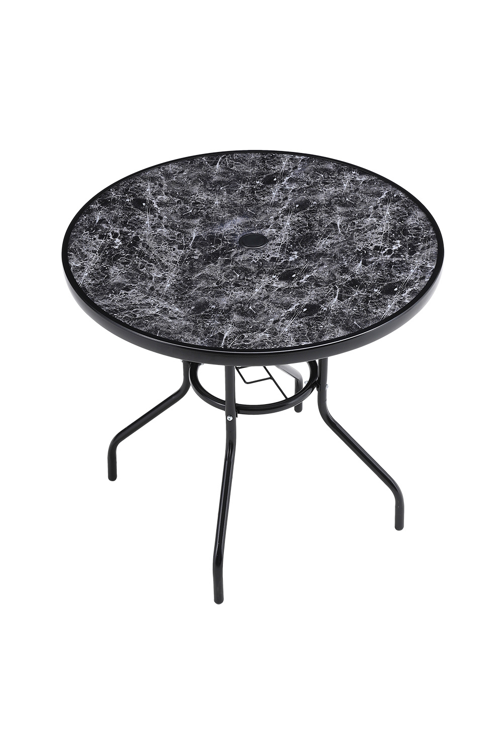 Garden Tempered Glass Round Marble Coffee Table 80*80cm, Black - Daily Deals