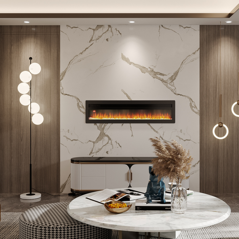 Freestanding Wall Mounted Recessed Electric Fire - Black 50 Inch - Daily Deals