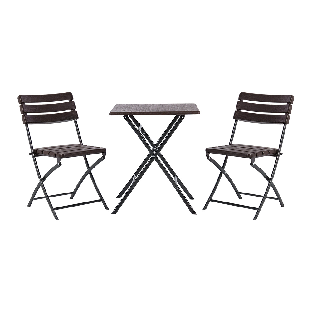 3-Piece Plastic Outdoor Folding Table and Chairs Set, Brown - Daily Deals