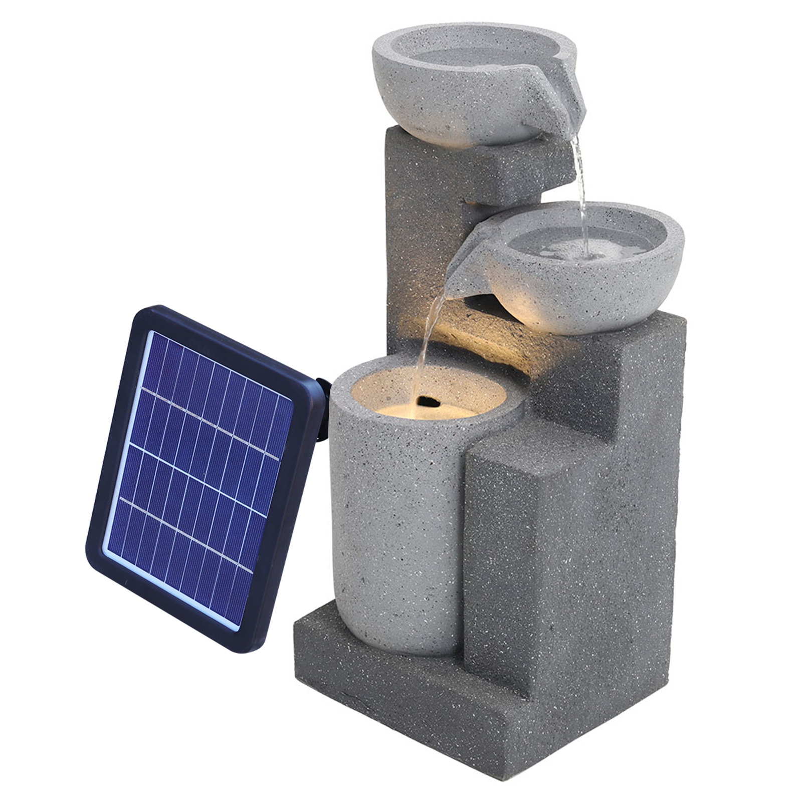 Outdoor Water Fountain Rockery Decor Solar Powered, Black - Daily Deals