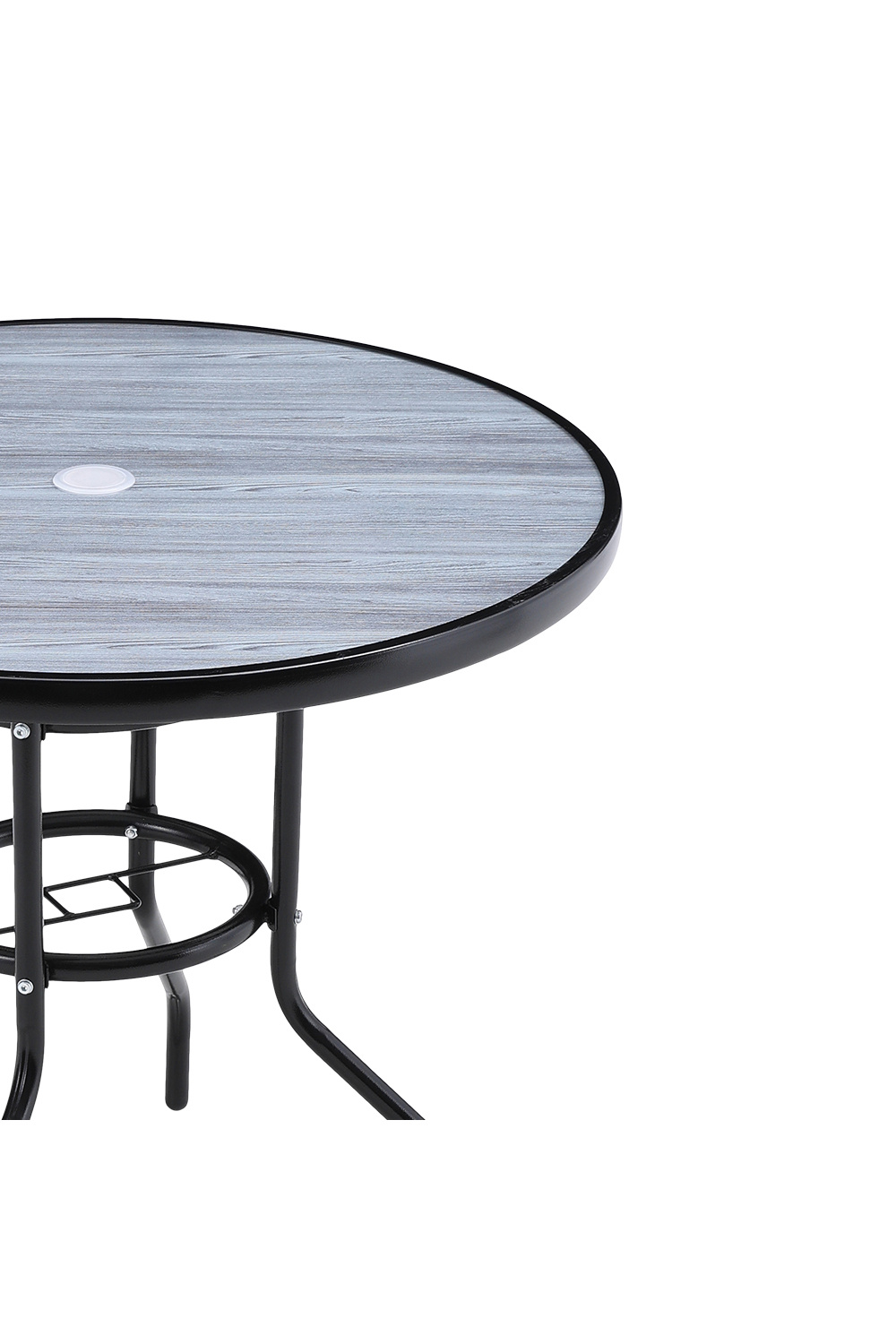 Garden Tempered Glass Round Wood Grain Coffee Table 80*73cm, Black - Daily Deals