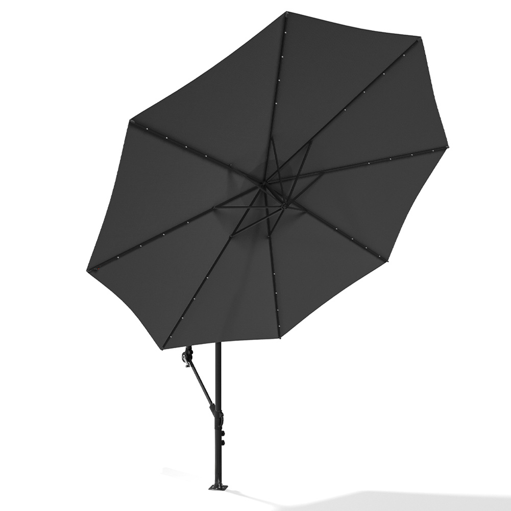 Outdoor 32 LED Lighted Patio Umbrella with Crank Lift System with Base - Daily Deals