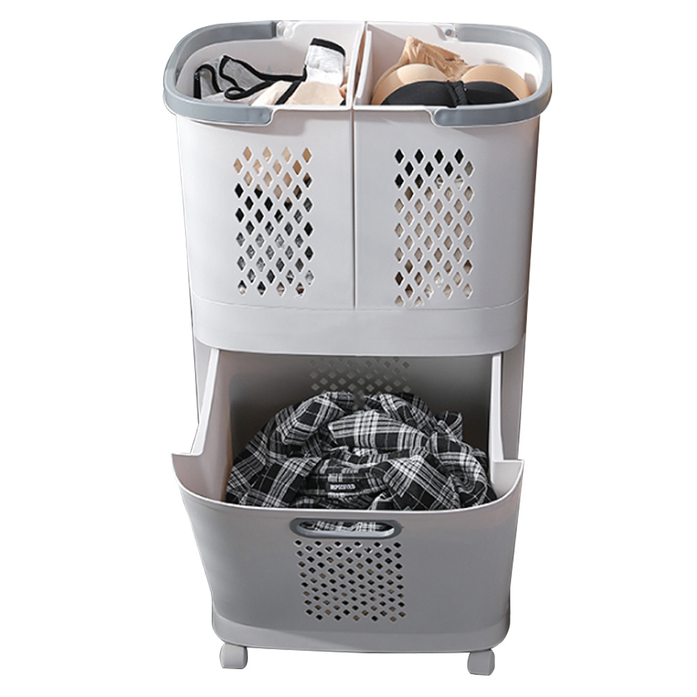 3 Compartment Laundry Baskets Laundry Sorter Rolling Laundry Hamper - Daily Deals
