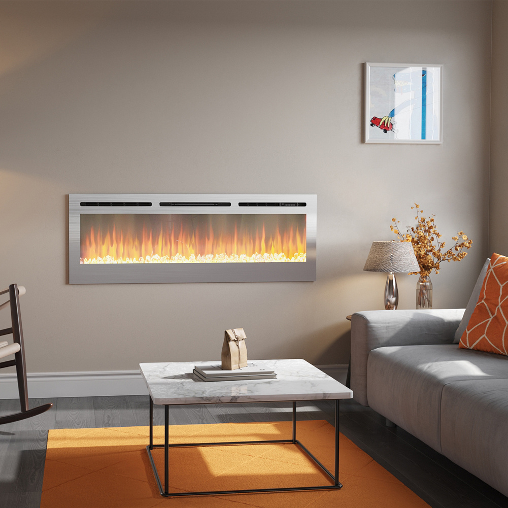 Chrome Recessed Linear Electric Fireplace - 152.4cm W - Daily Deals