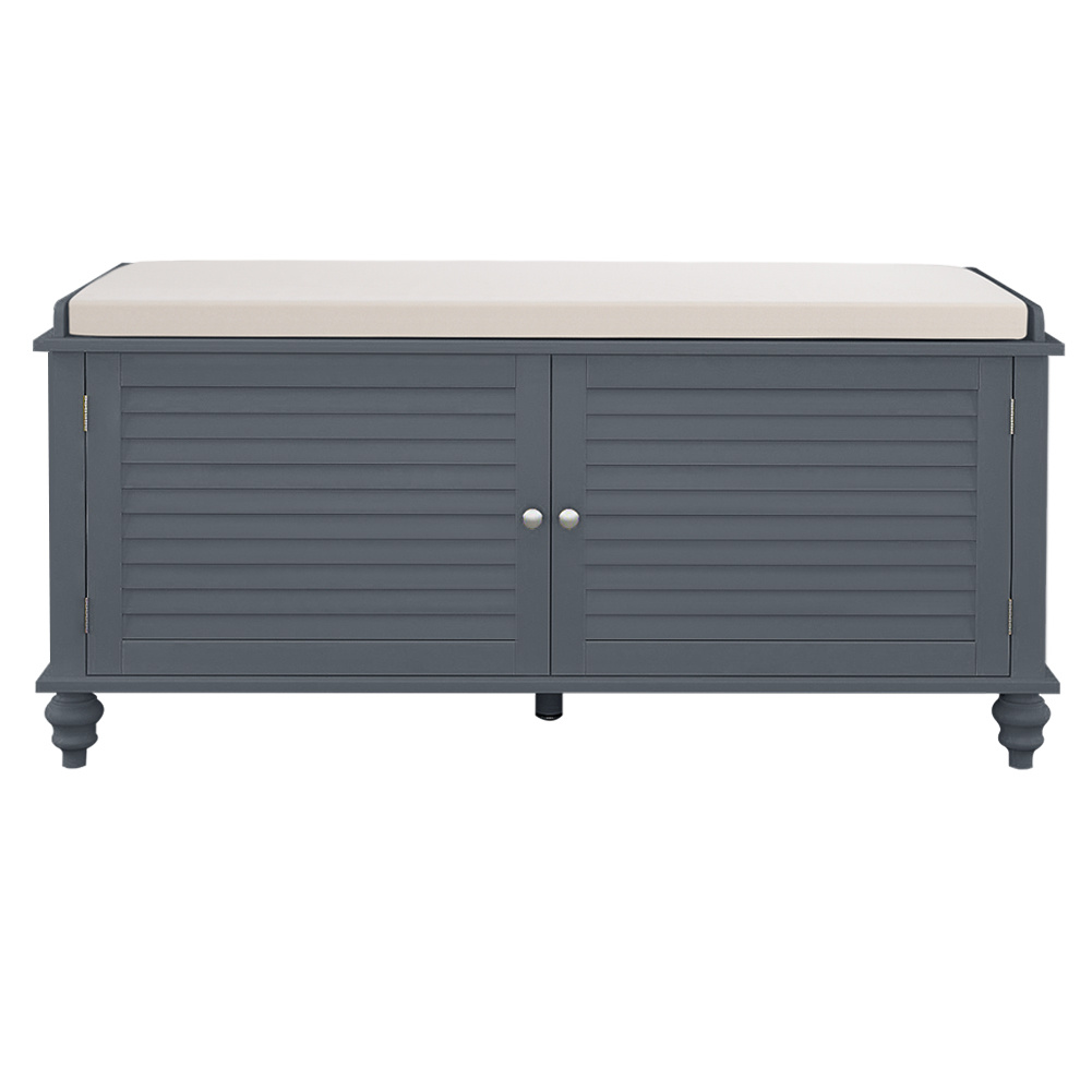 Wooden Shutter Door Shoe Cabinet Storage Bench with Linen Cushion - Daily Deals