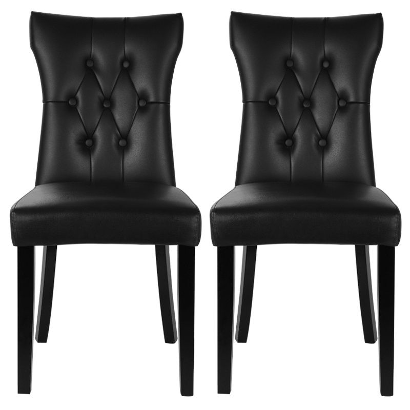Pair of Ebony Leather High-Back Dining Chairs - Daily Deals