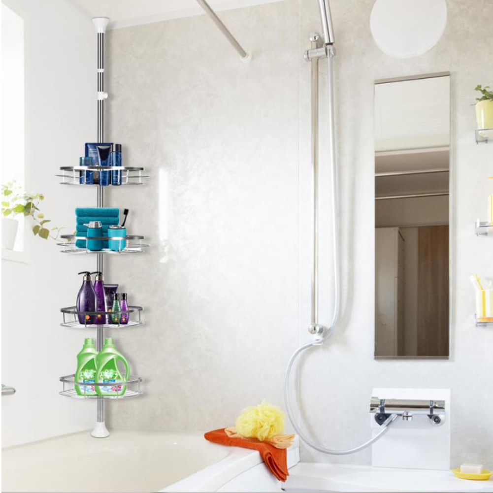 250cm 4 Tier Metal Corner Shower Shelf Wall Rack Organizer - Daily Deals